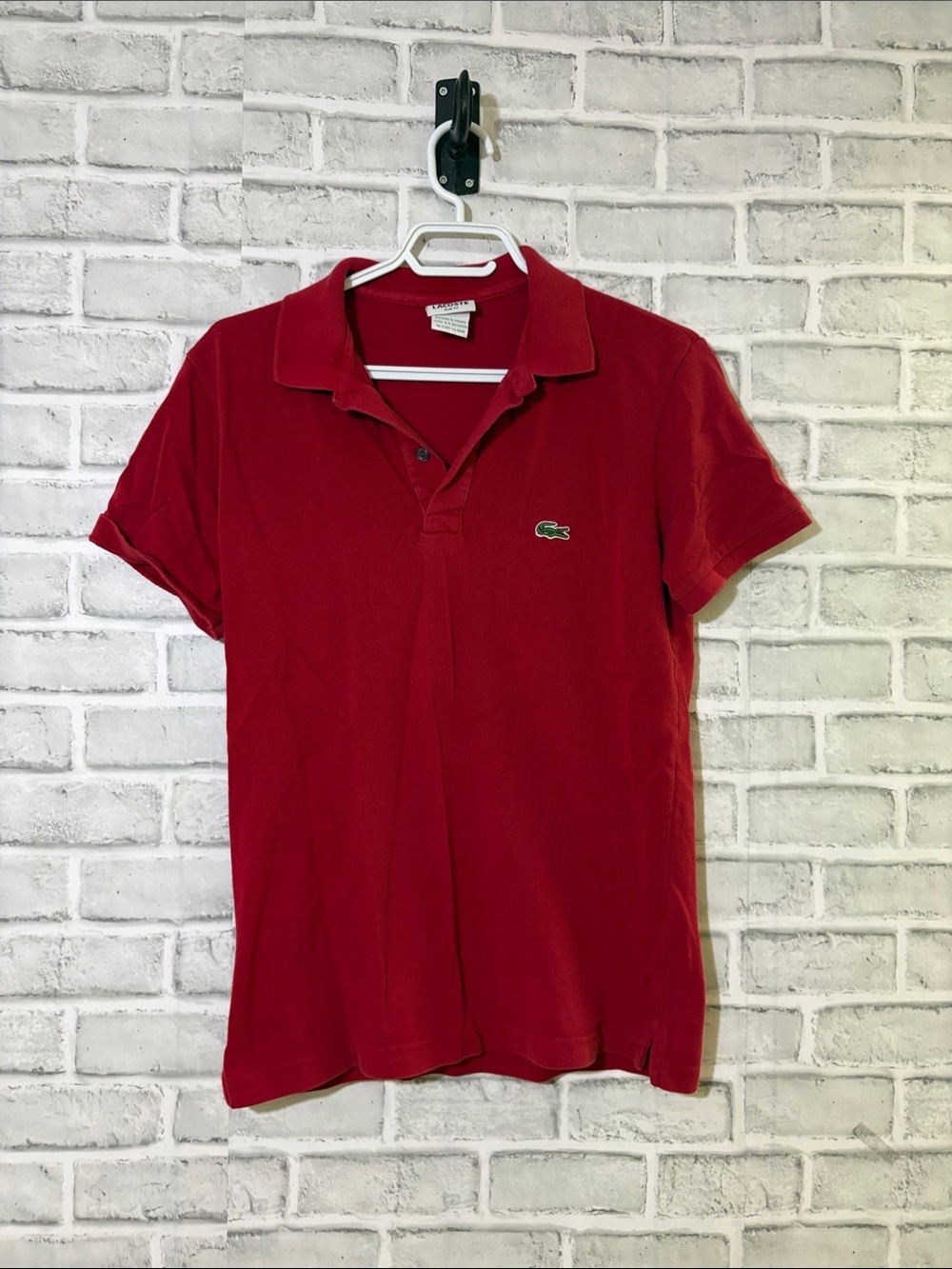 Red Short Sleeve Polo with Green Croc Logo- sea measurements for size